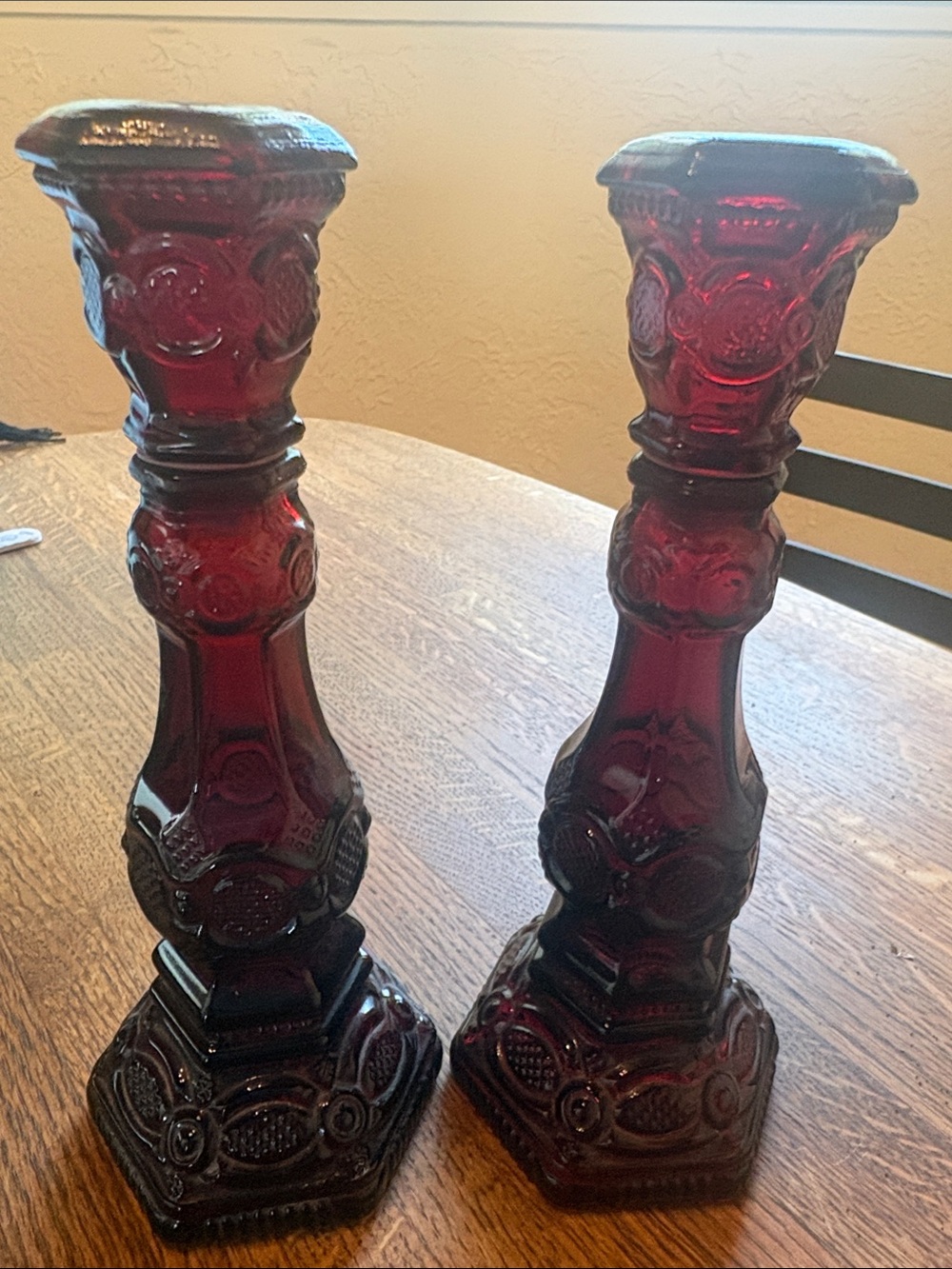 Vintage   Avon Ruby Glass Candlestick Pair - Home Accents